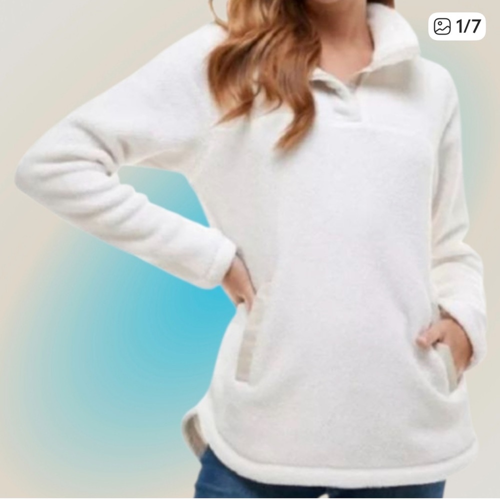 Thread & Supply Ivory Long Sleeve  Pullover with Kangaroo Pocket  Size Small